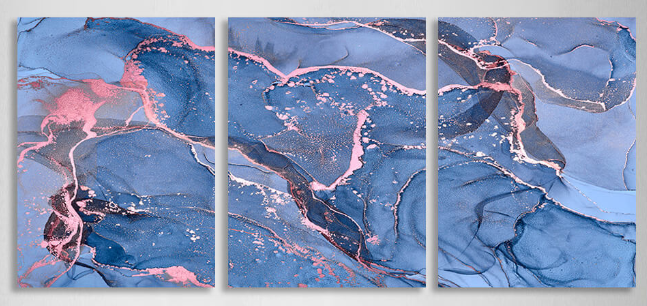 Modularer Kunstdruck auf Leinwand, mehrere Teile, in einem hellblauen und rosa Farbton