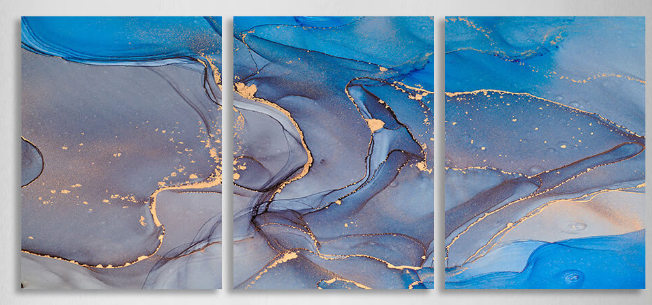Modularer abstrakter blau-grauer mehrteiliger Kunstdruck auf Leinwand