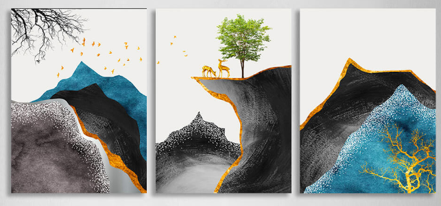 Modularer abstrakter Hirsch in den Bergen, mehrteiliger Kunstdruck auf Leinwand