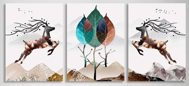 Modularer abstrakter Baum im Goldstil, mehrteiliger Kunstdruck auf Leinwand