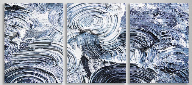 Mehrteiliger Kunstdruck auf Leinwand, Blaue Striche auf weißer Farbe