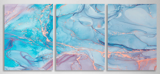 Modularer, abstrakter, puderblauer Kunstdruck auf Leinwand, mehrere Teile