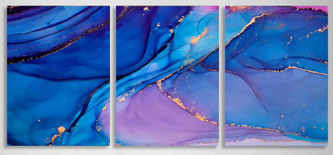 Modularer, abstrakter Kunstdruck auf Leinwand, mehrere Teile, Lavendelblau