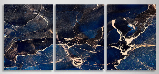 Modular abstract deep blue with gold elements Multi Panel Canvas Wall Art Print