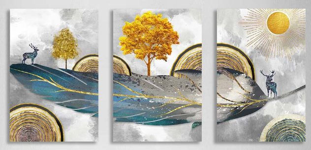 Multi Panel Canvas Wall Art Print Stags on the feather
