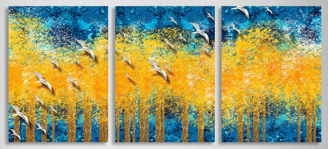 Modularer abstrakter Kunstdruck auf Leinwand, mehrteilig, Gelb und Blau