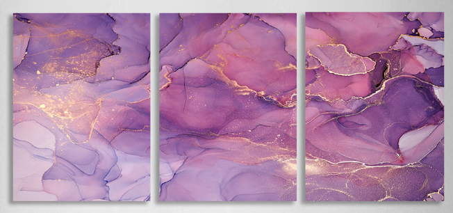 Modularer abstrakter Kunstdruck auf Leinwand, mehrere Teile, Rosa und Lila