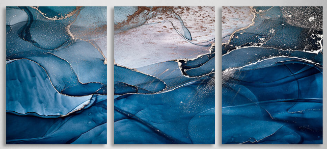 Modularer blau-grauer abstrakter mehrteiliger Kunstdruck auf Leinwand
