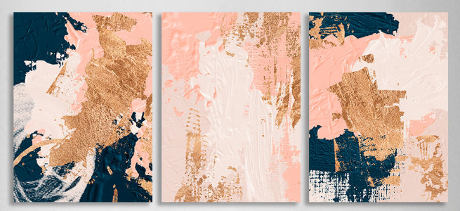 Modularer abstrakter Kunstdruck auf Leinwand, mehrteilig, Blau-Pulver mit Goldtönen