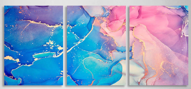 Modularer abstrakter Kunstdruck auf Leinwand, mehrteilig, Blau und Rosa