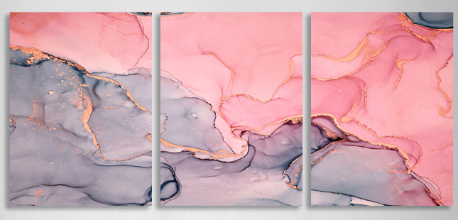 Modularer abstrakter Kunstdruck auf mehrteiliger Leinwand in Grau und Rosa