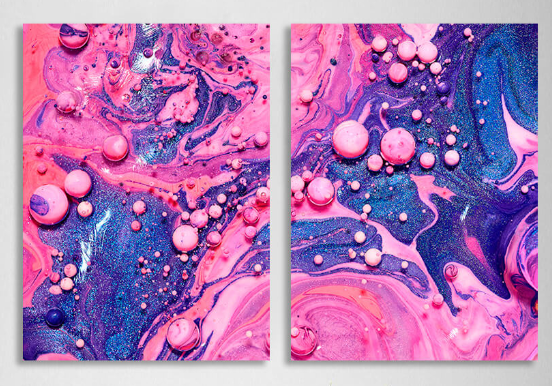 Modularer abstrakter Kunstdruck auf Leinwand, mehrteilig, Rosa und Blau