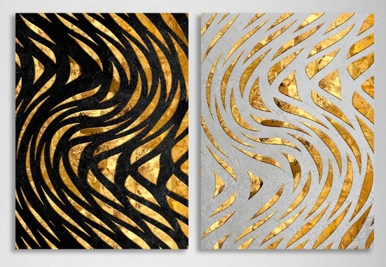 Modularer abstrakter goldener Linien auf weißem und schwarzem Hintergrund, mehrteiliger Leinwand-Kunstdruck