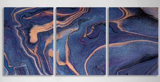 Modularer, abstrakter, puderblauer Kunstdruck auf Leinwand, mehrere Teile