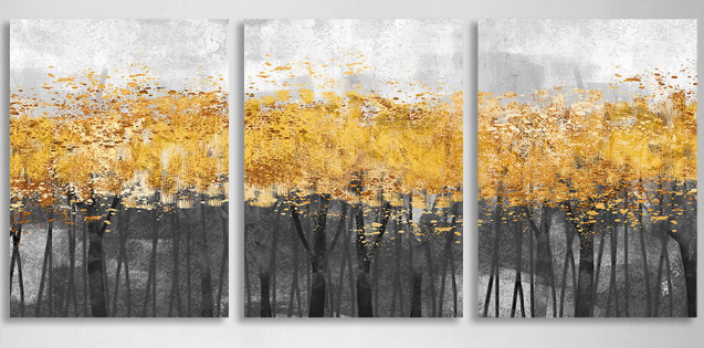 Modularer abstrakter Kunstdruck auf Leinwand, mehrere Teile, grau-gold